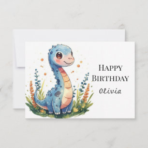 Cartão Dinossauro Imprimível Whimsical Aniversário