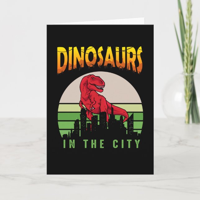 Cartão Dinossauro na Cidade | Design de Dinossauro (Frente)