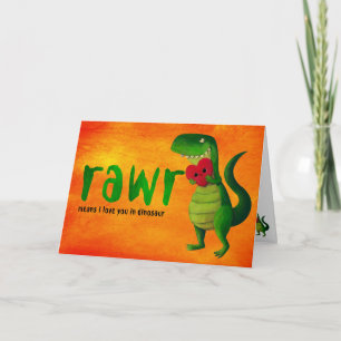 Cartão Dinossauro Romântico RAWR T-rex