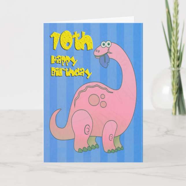 Cartão Dinossauro Rosa Feliz Décimo Aniversário (Frente)