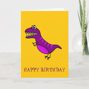 Cartão Dinossauro roxo, bravo e bonito desenho animado