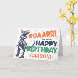 Cartão Dinossauro T-Rex com Chapéu de Festa Feliz Anivers