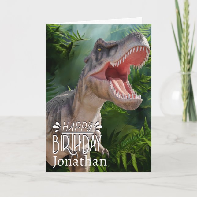 Cartão Dinossauro T Rex selva Jurassino Mundo (Frente)