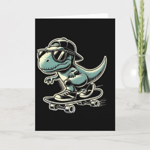 Cartão Dinossauro T Rex Skate Esquiando Retrô Engraçado 