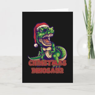 Cartão Dinossauro Verde de Natal   Design de Dinossauro