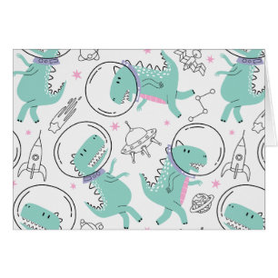 Cartão Dinossauros Espaciais, Dinossauros Cutos, Navio Es