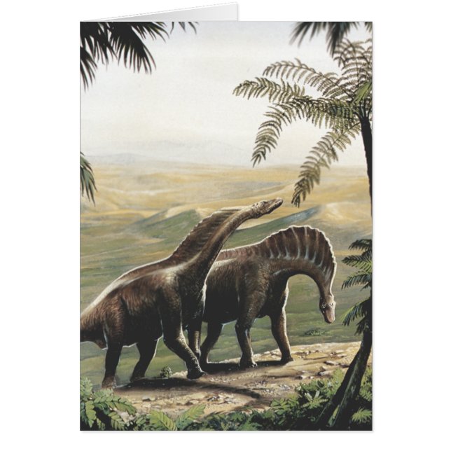 Cartão Dinossauros Vintage, Amargasaurus com Palmeiras (Frente)