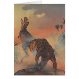 Cartão Dinossauros Vintage, Carnotaurus Raring na Selva
