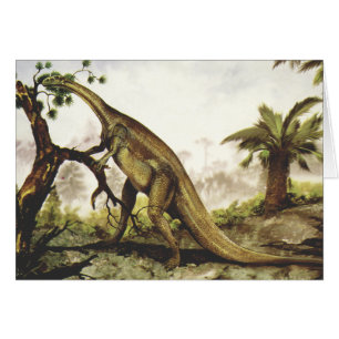 Cartão Dinossauros Vintage, Plateossauro Pastando em Árvo