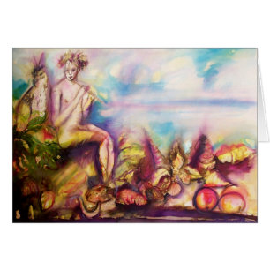 Cartão DIONYSUS, jogando a flauta com escudos e frutas do
