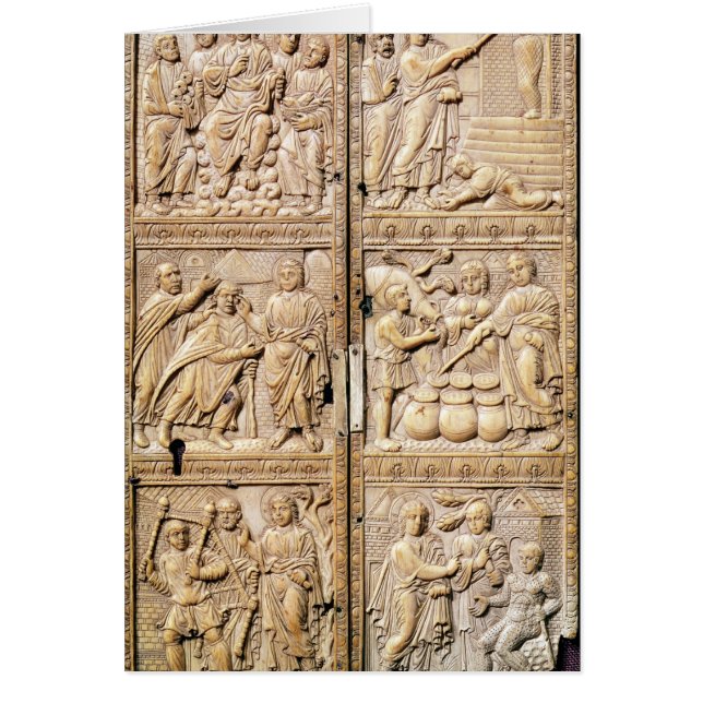 Cartão Diptych que mostra os milagre do cristo (Frente)