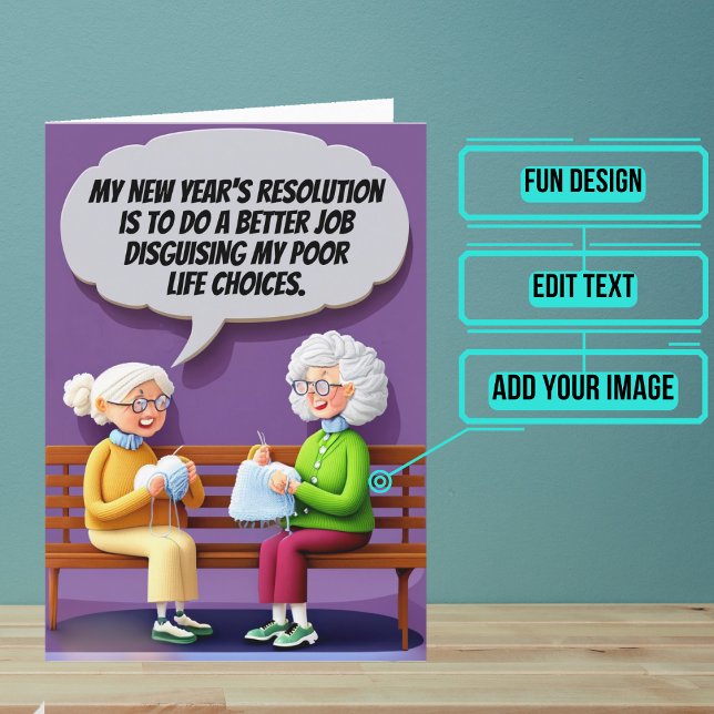 Cartão Disfarçando más escolhas no ano novo (Start the year off right by sending your loved ones this fun card.)