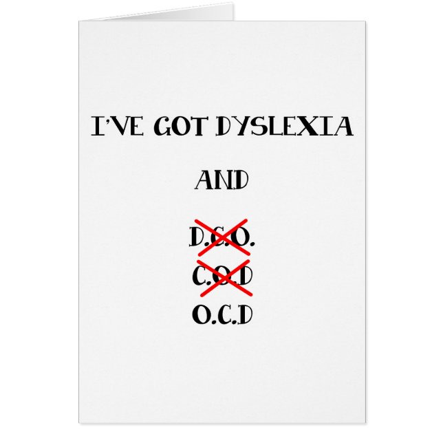 Cartão Dislexia engraçada/O.C.D. Projeto (Frente)