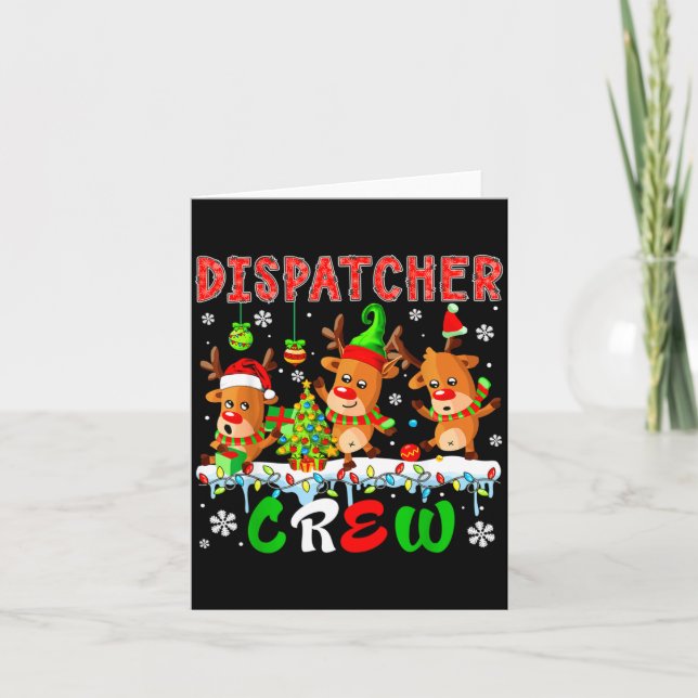Cartão Dispatcher Crew Three Cute Santa Elf Reindeers Xma (Frente)