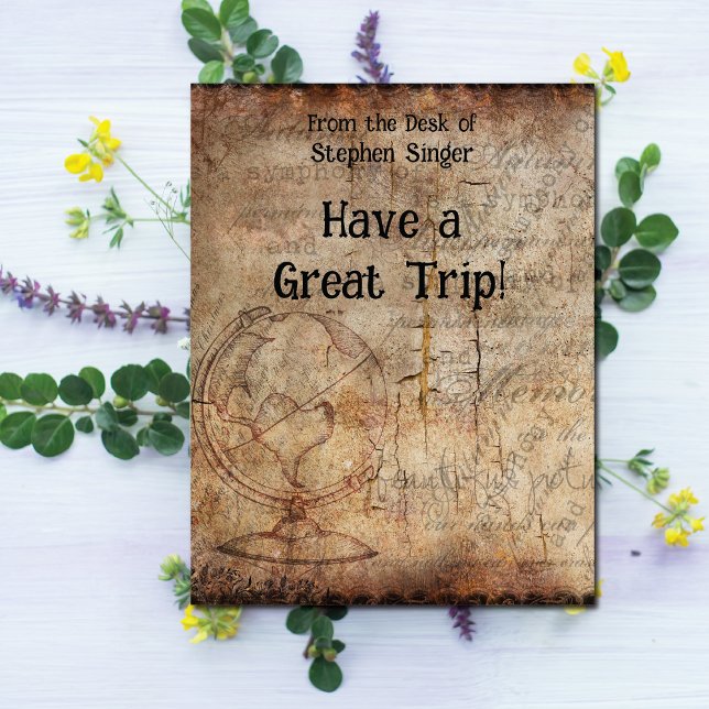 Cartão Distressed Steampunk Globe Travel Journal Paper (A quick note to someone you love before they travel.)