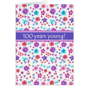 Cartão Ditsy Floral Colorida 100º Aniversário específico 