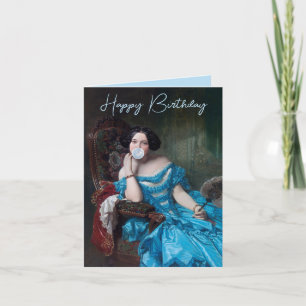 Cartão Diva de chiclete em cetim azul Feliz Aniversário