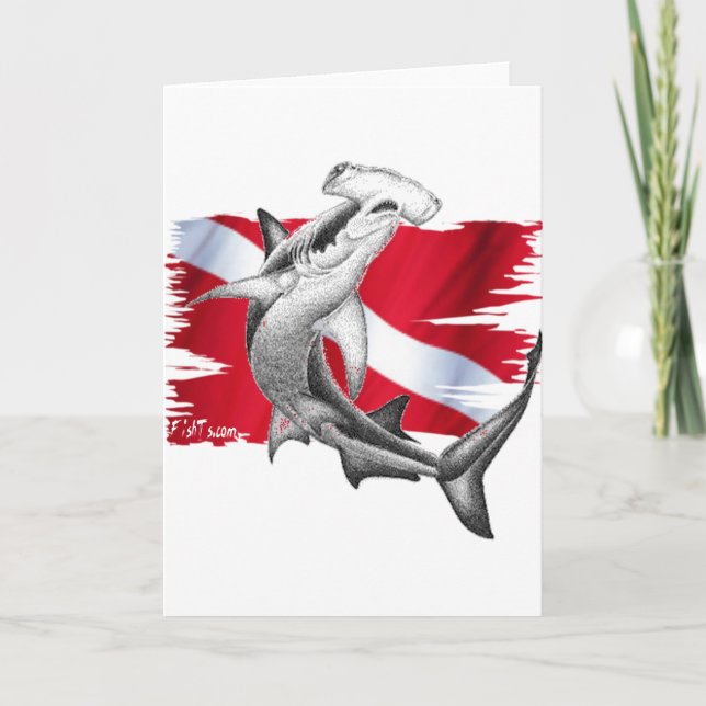 Cartão Dive flag with hammerhead shark-diver down (Frente)