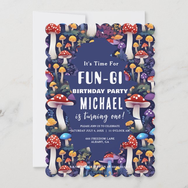 Cartão Diversão de Cogumelo Personalizado, Anivers (Frente)