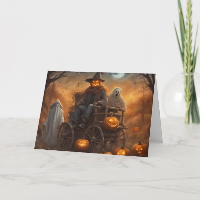 Cartão Diversão de Halloween no passeio de carroça assomb (Frente)