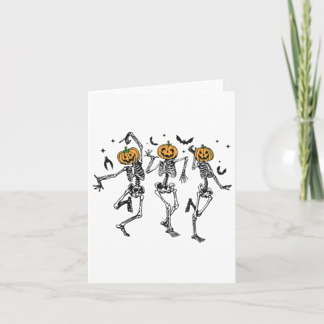 Cartão Diversão Halloween Pumpkin Dancing Skeleton Costum (Frente)