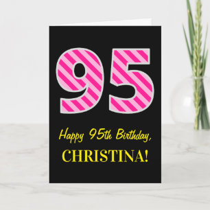 Cartão Diversão Listras Rosa "95"; Feliz 95º Aniversário;