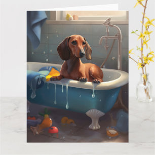 Cartão Diversão na hora do banho do Dachshund