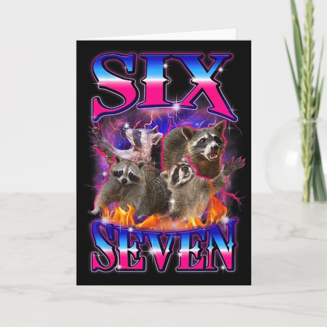 Cartão Diversão Seis Sete 67 Meme 67 Racoon Meme Bootleg  (Frente)