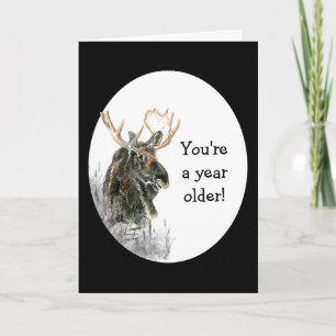 Cartão Divertido Aniversário Moose Watercolor Humor Anima