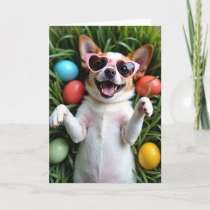 Cartão Divertido de Cão Feliz na Primavera