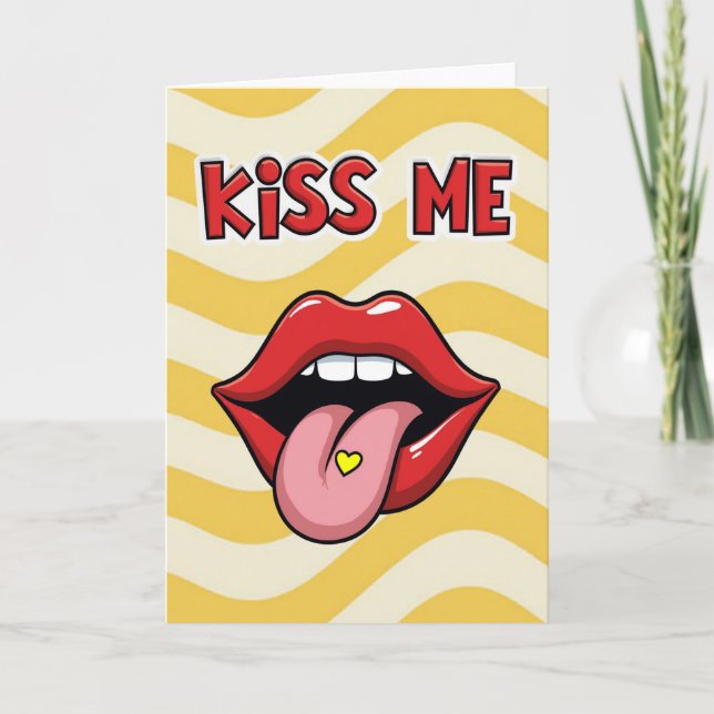 Cartão Divertido de Pop Art Beije Meus Lábios (Frente)