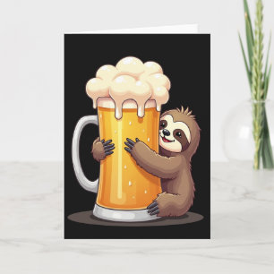Cartão Divertido de Preguiça que Ama Cerveja
