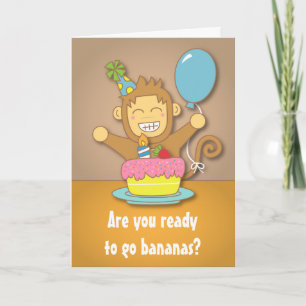 Cartão Divertido, Fique Louco, Macaco Fofo de Aniversário