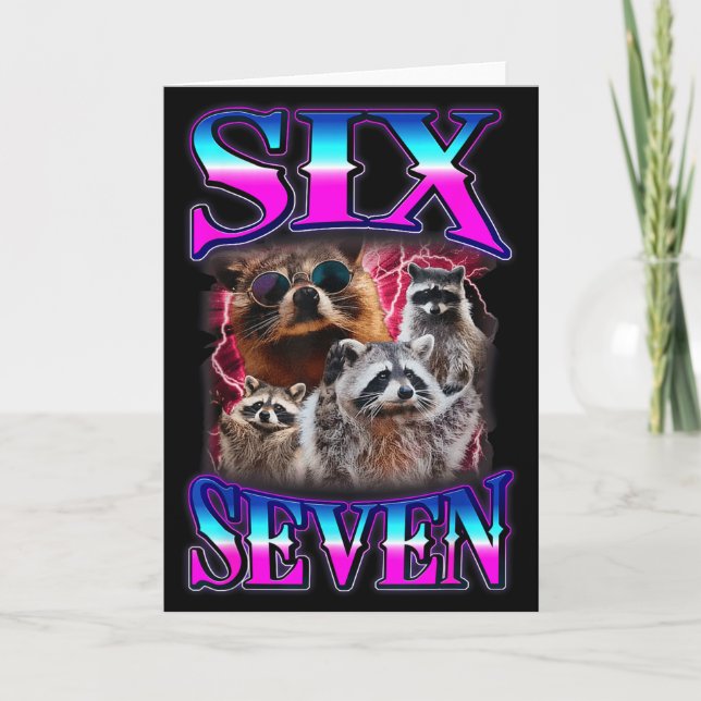 Cartão Divertido Six Seven 67 Meme 67 Racoon Meme Bootleg (Frente)