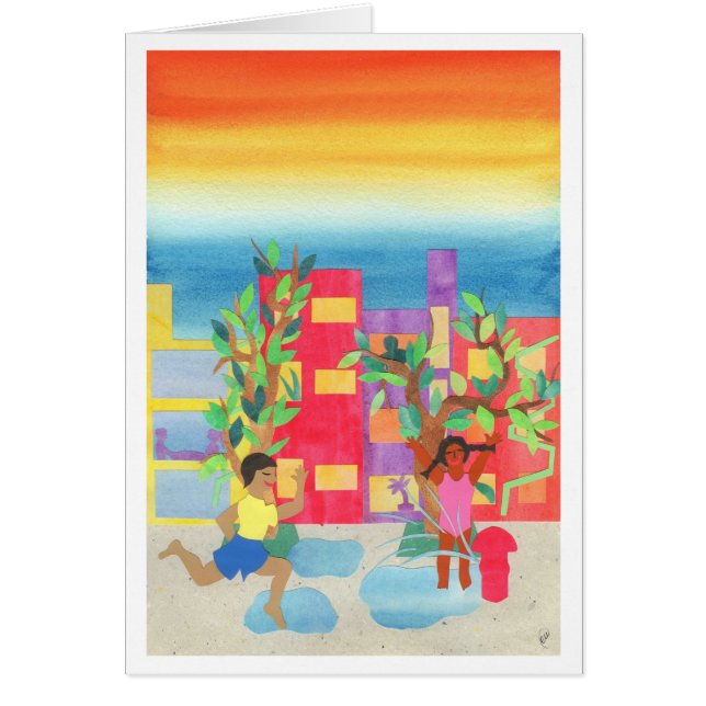 Cartão Divertimento da rua do verão (Frente)