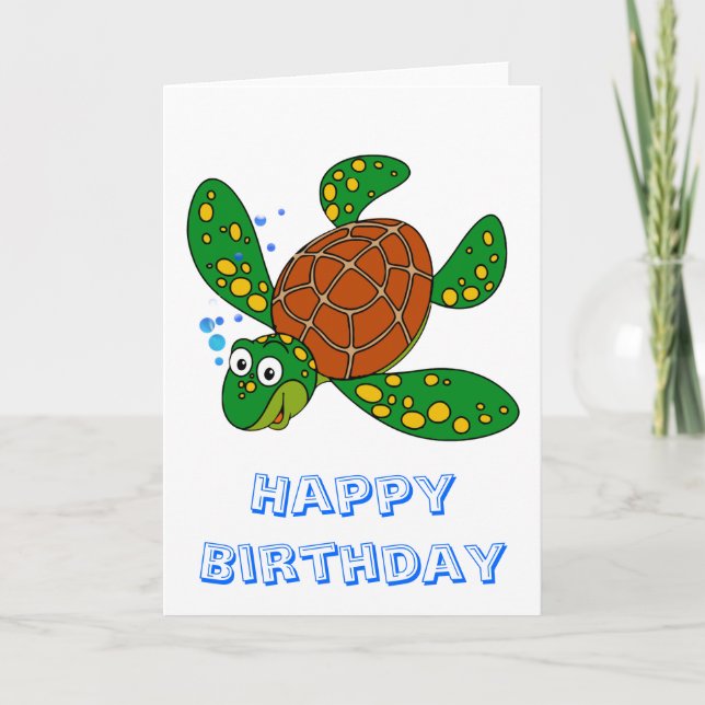 Cartão Diving Sea Turtle Birthday (Frente)