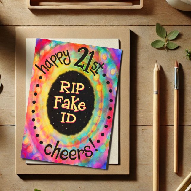 Cartão Divirta-se aniversário de 21 anos RIP Falso ID Eng (Criador carregado)
