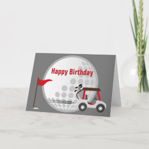Cartão Divirta-se Parabéns Golfe Golfe Ball, Carrinho e