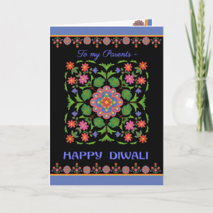 Cartão Diwali Card for Parents, Rangoli Pattern, Black
