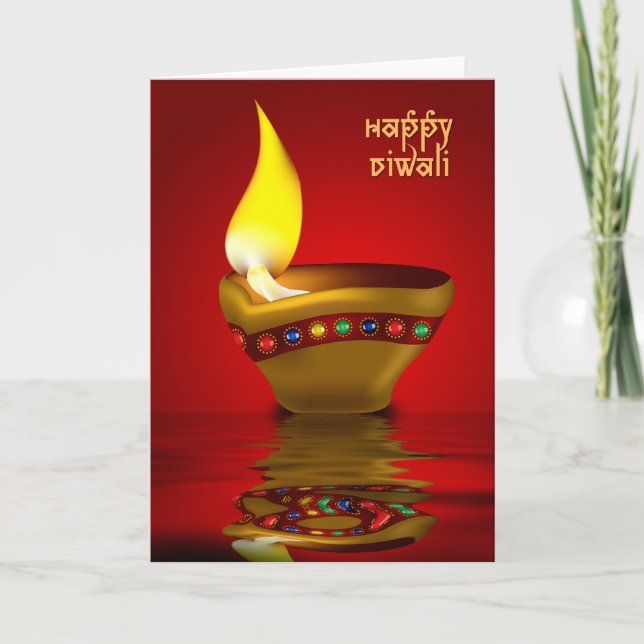 Cartão Diwali Diya - Oil lamp illustration (Frente)