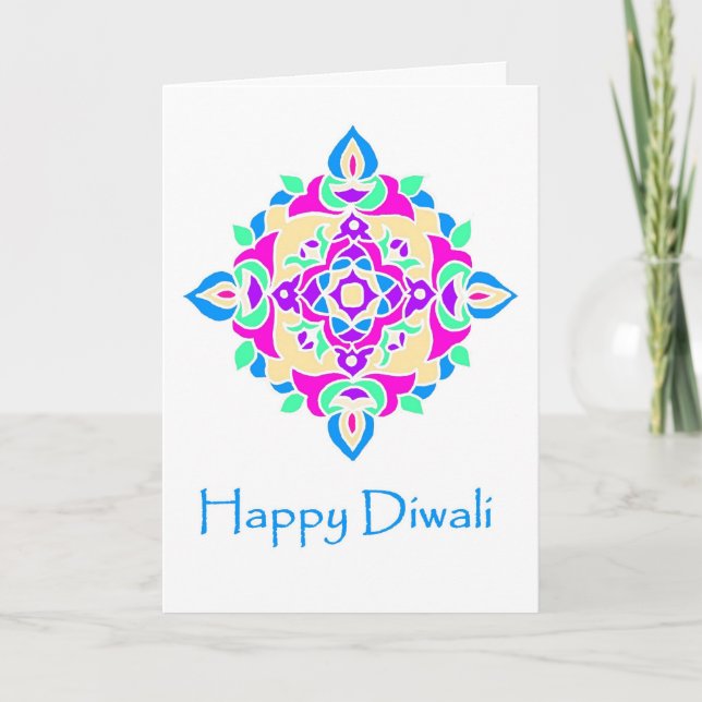 Cartão Diwali Greeting Card with Rangoli Pattern (Frente)