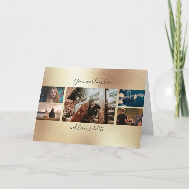 Cartão DIY 5 foto aniversário de casamento ouro (Frente)