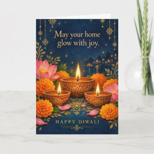 Cartão Diyas Radiantes Marigold Lótus Feliz Diwali
