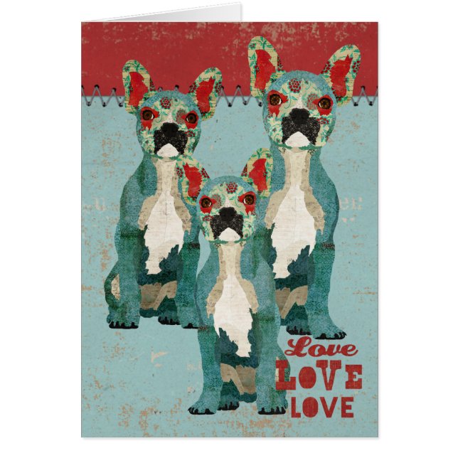 Cartão do amor dos buldogues franceses (Frente)