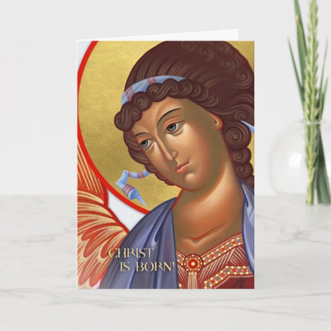 Cartão do anjo do Natal com cena da natividade (Frente)