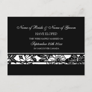 Cartão do anúncio do Elopement preto e branco