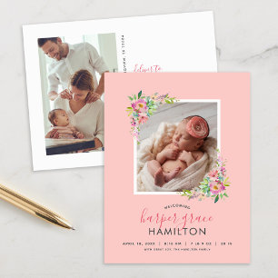 Cartão do anúncio do nascimento da foto do jardi