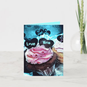 Cartão do azul da mamã do amor do cupcake do dia
