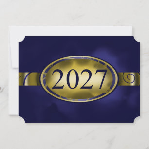 Cartão do Botão Floral Azul e Dourado 2027
