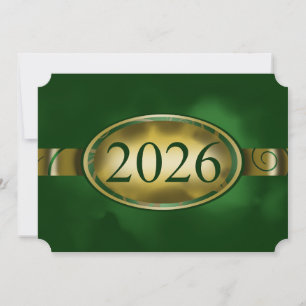 Cartão do Botão Floral Verde e Dourado 2026